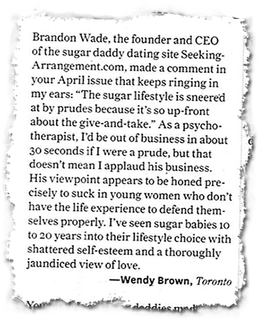 Toronto Life, June 2013, Letter to the Editor, by Wendy Brown